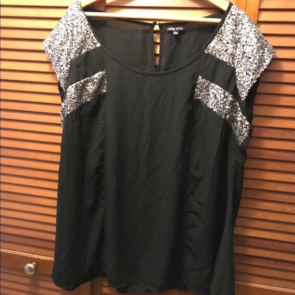 City chic Black and silver sequin blouse